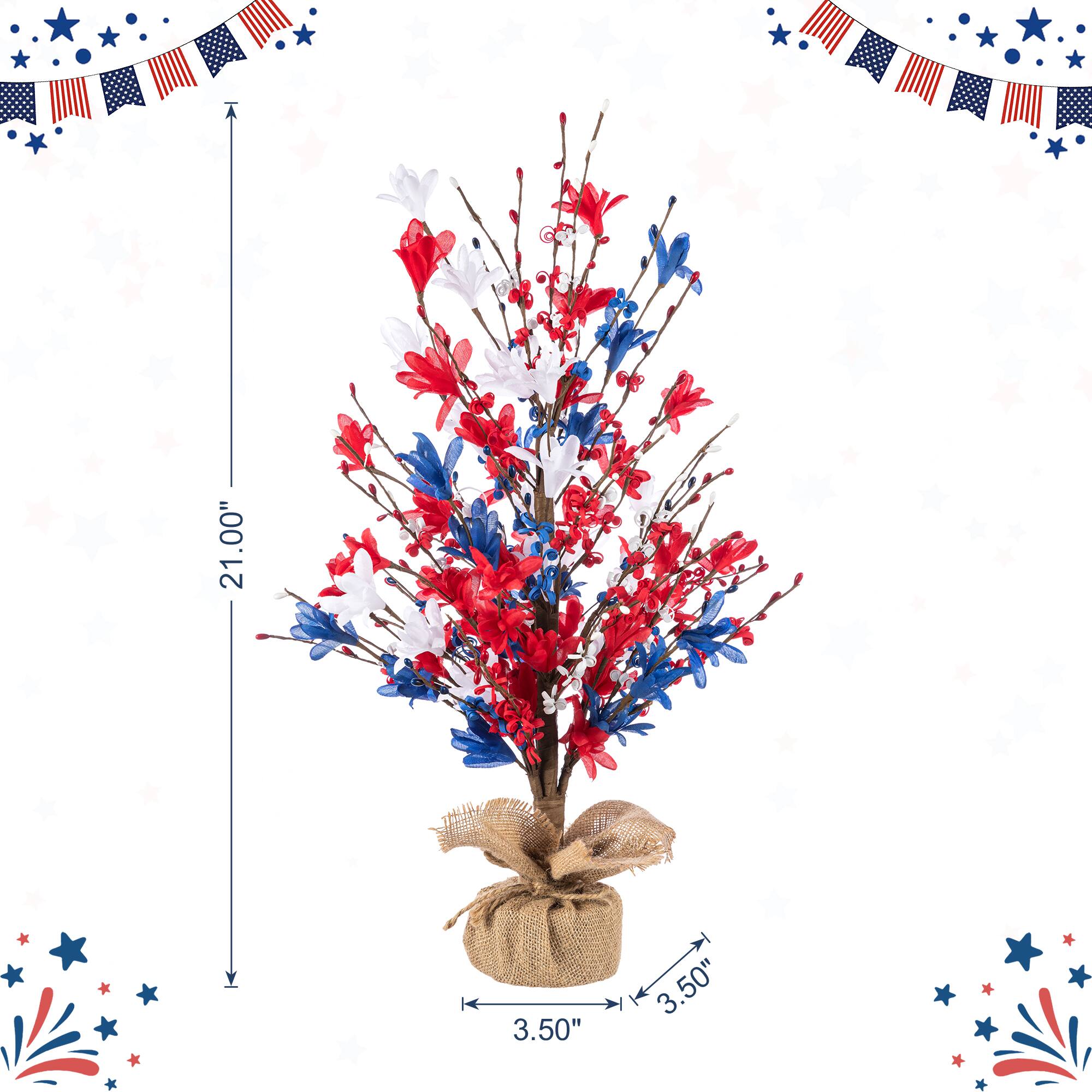 Glitzhome® 21" Patriotic Americana Red, White & Blue Floral Table Tree